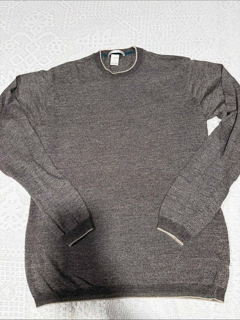 Perry Ellis Men's Crewneck Sweater in Heather Charcoal with Cream Trim